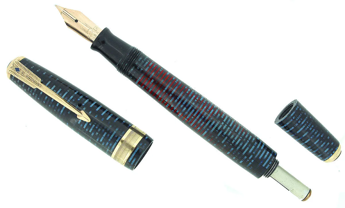 1941 PARKER AZURE VACUMATIC DOUBLE JEWEL JEWELER CAP BAND FOUNTAIN PEN RESTORED