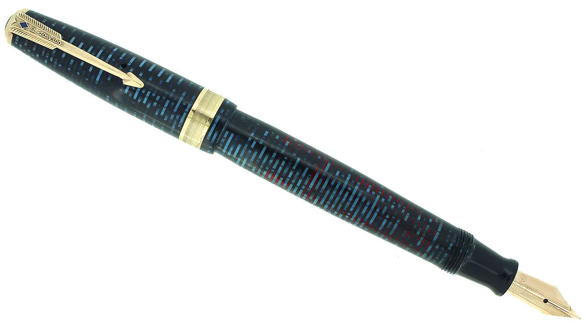 1941 PARKER AZURE VACUMATIC DOUBLE JEWEL JEWELER CAP BAND FOUNTAIN PEN RESTORED