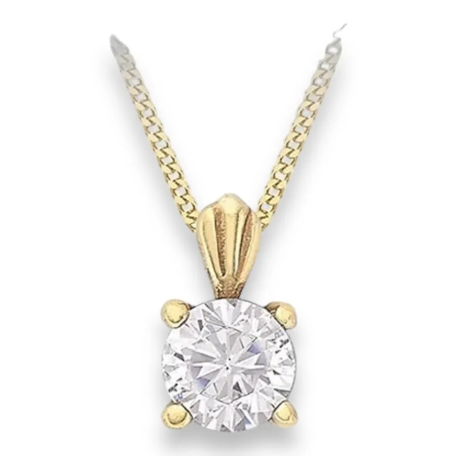9ct Gold Solitaire Pendant Necklace - Classic 4 Claw Design - 7mm - 16" to 20" Chain Option - Gift Box Included