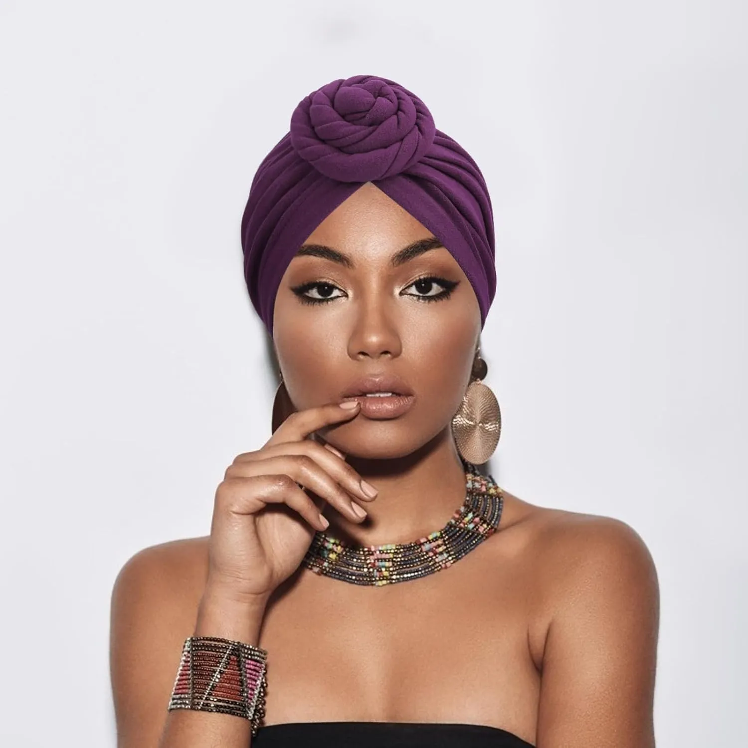 African Women Turban Caps Pre-Tied Twisted Turbans Head Scarf for Women Hair Wraps Cover Beanie Cancer Chemo Headwear