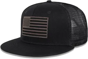 American Flag Snapback Hats - Flat Bill Brim Hat for Men Women - Breathable & Adjustable Fit for Casual Wear