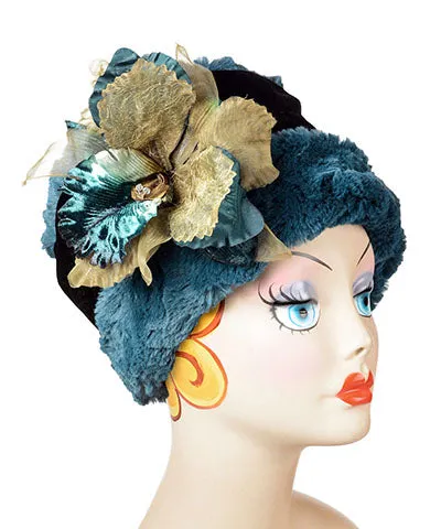Ana Cloche Hat Style - Luxury Faux Fur in Peacock Pond