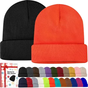 Beanies for Men Women 2 Pack Fall Winter Men's Hats Unisex Warm Knit Skullies Beanies Soft Ski Caps