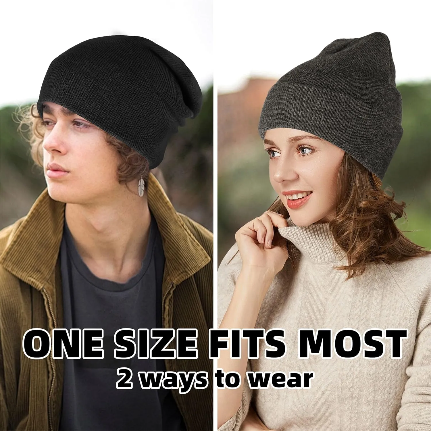 Beanies for Men Women 2 Pack Fall Winter Men's Hats Unisex Warm Knit Skullies Beanies Soft Ski Caps
