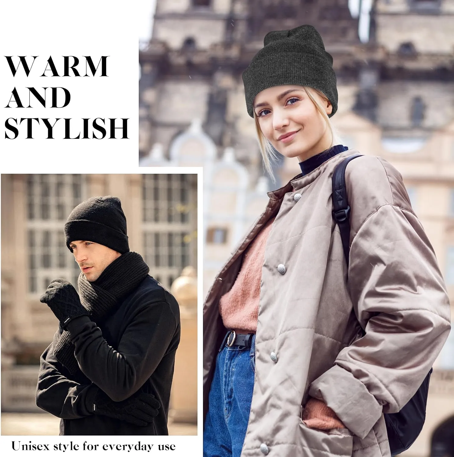 Beanies for Men Women 2 Pack Fall Winter Men's Hats Unisex Warm Knit Skullies Beanies Soft Ski Caps