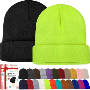 Beanies for Men Women 2 Pack Fall Winter Men's Hats Unisex Warm Knit Skullies Beanies Soft Ski Caps