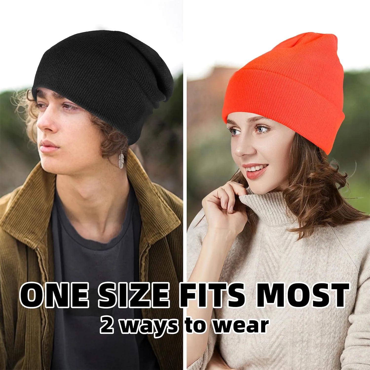 Beanies for Men Women 2 Pack Fall Winter Men's Hats Unisex Warm Knit Skullies Beanies Soft Ski Caps