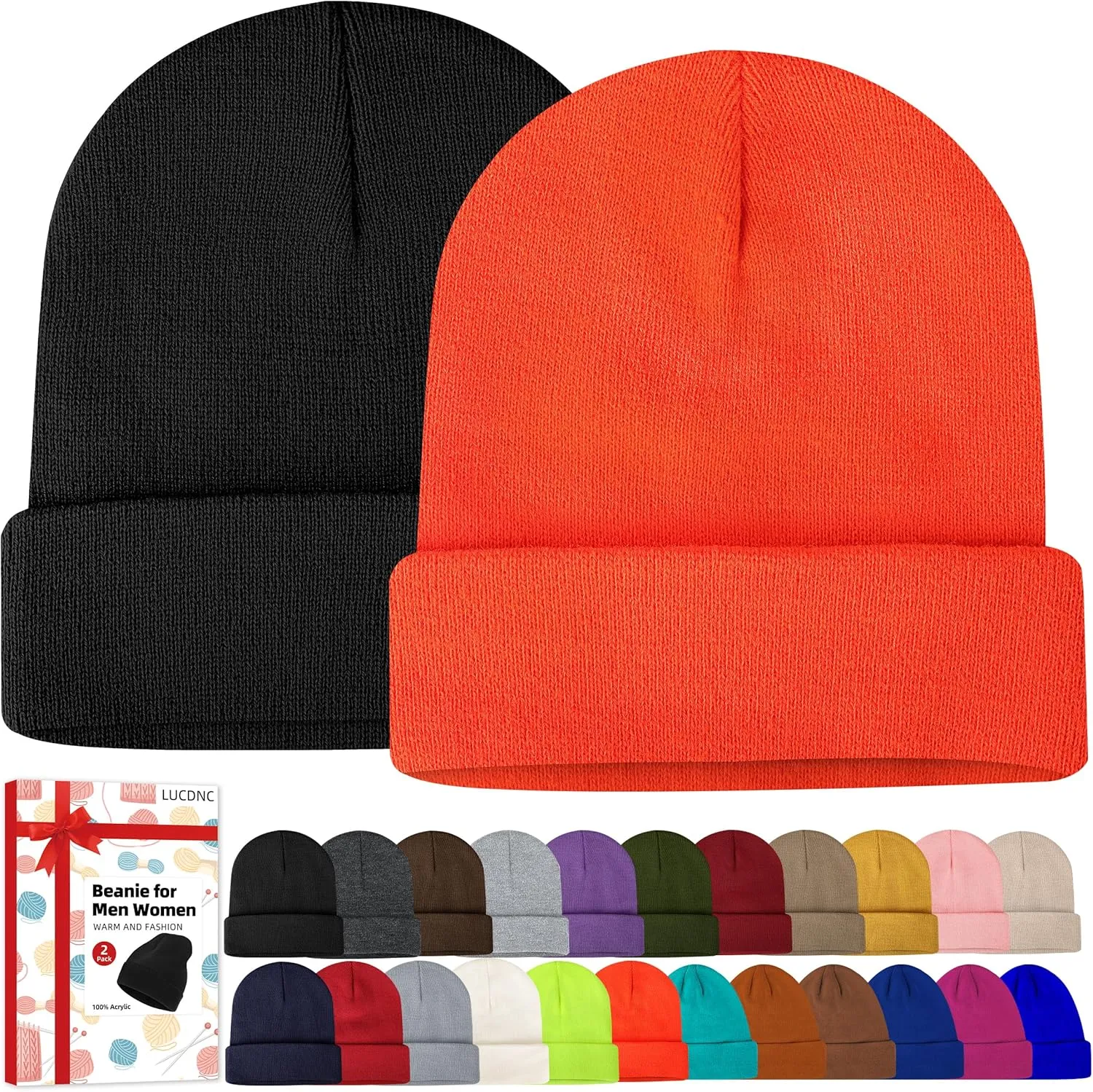 Beanies for Men Women 2 Pack Fall Winter Men's Hats Unisex Warm Knit Skullies Beanies Soft Ski Caps