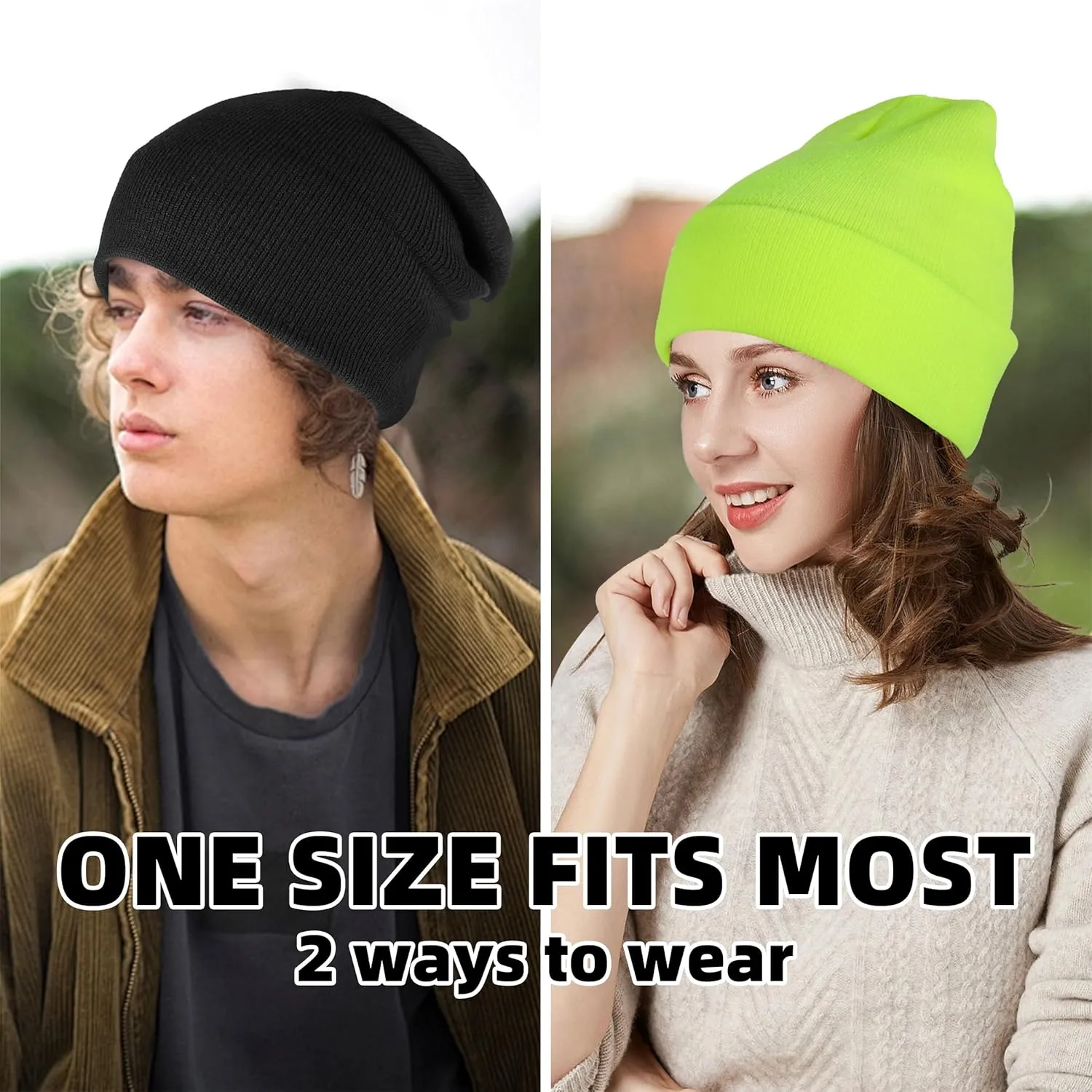 Beanies for Men Women 2 Pack Fall Winter Men's Hats Unisex Warm Knit Skullies Beanies Soft Ski Caps