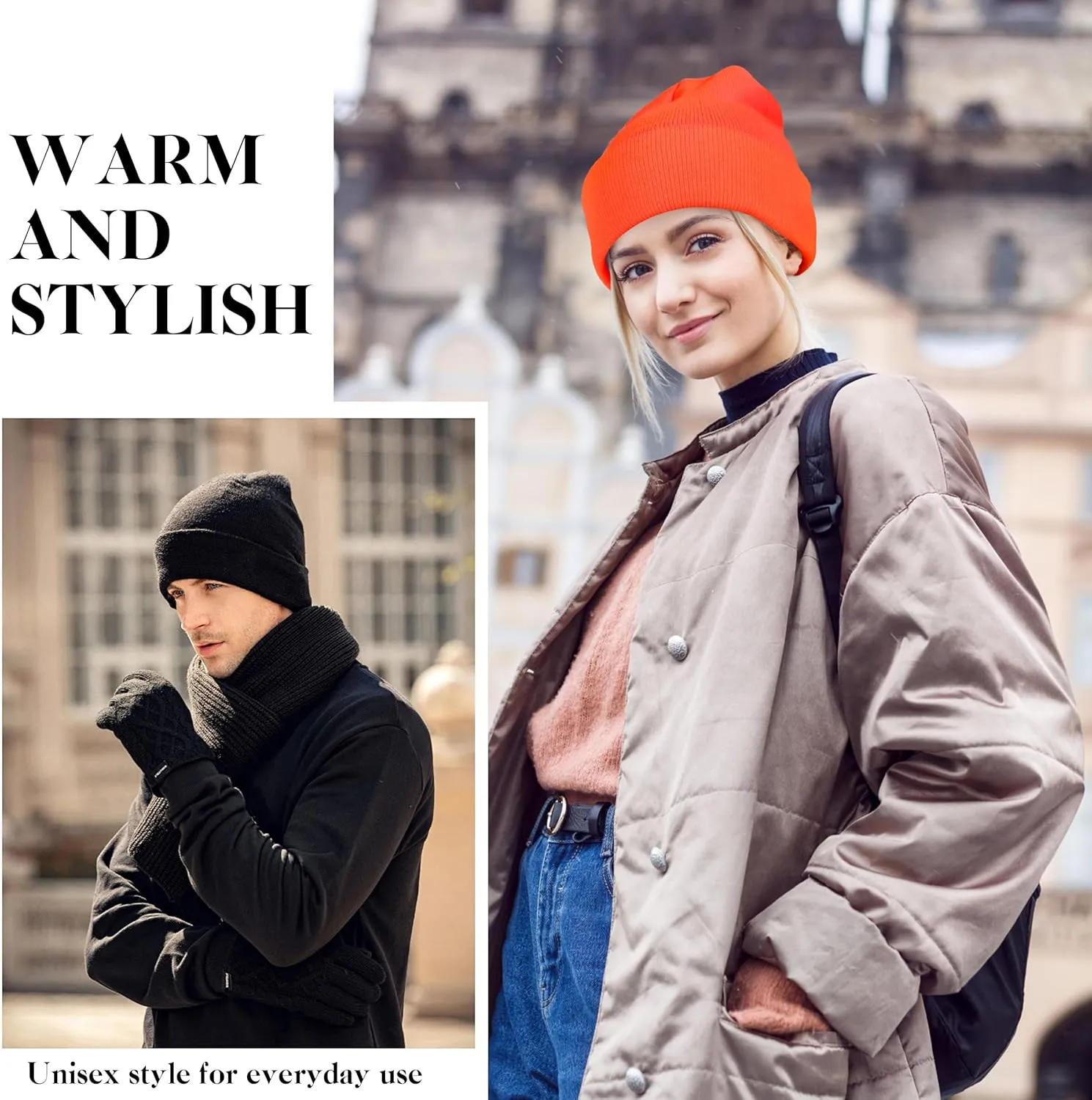Beanies for Men Women 2 Pack Fall Winter Men's Hats Unisex Warm Knit Skullies Beanies Soft Ski Caps