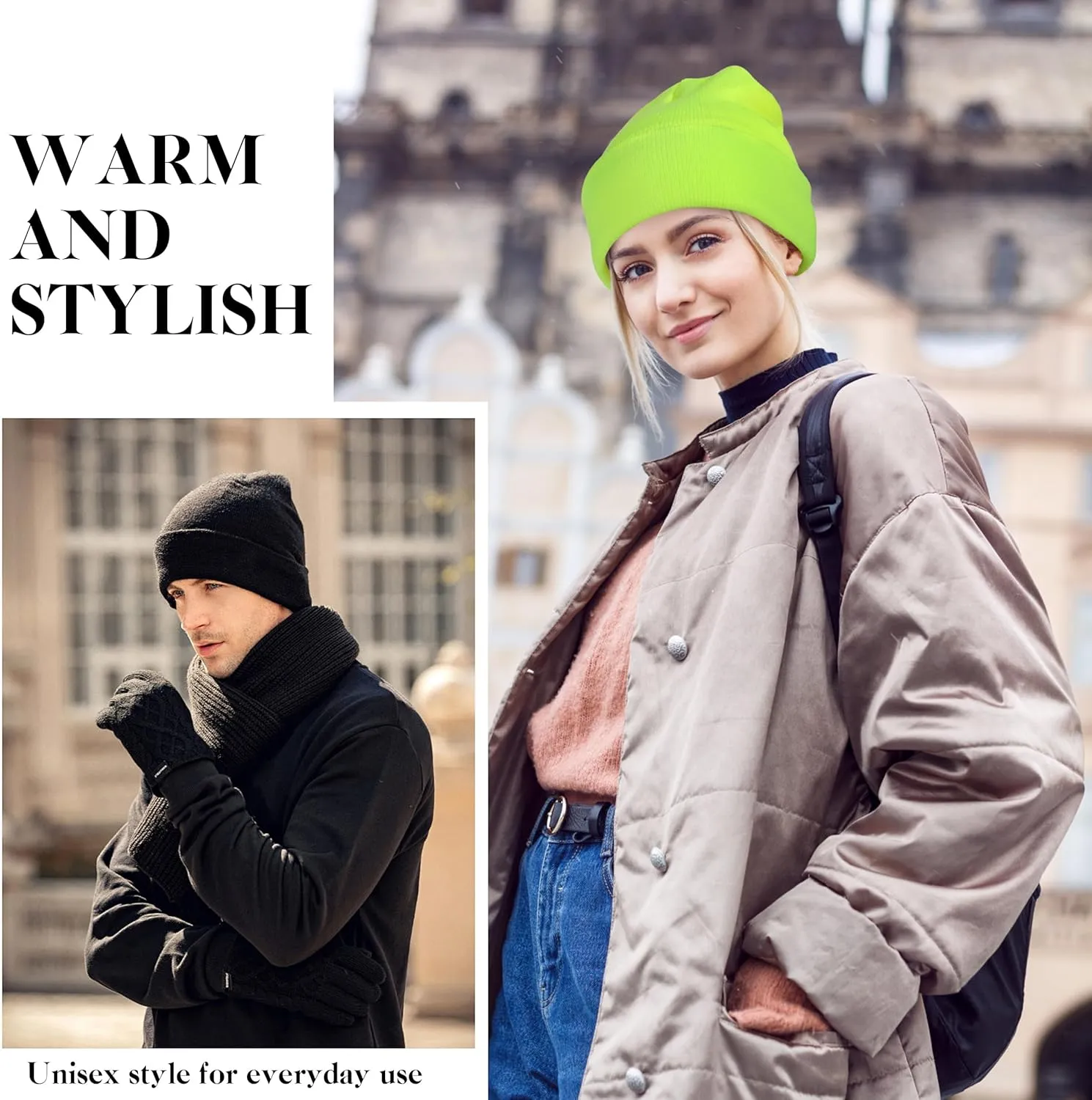 Beanies for Men Women 2 Pack Fall Winter Men's Hats Unisex Warm Knit Skullies Beanies Soft Ski Caps
