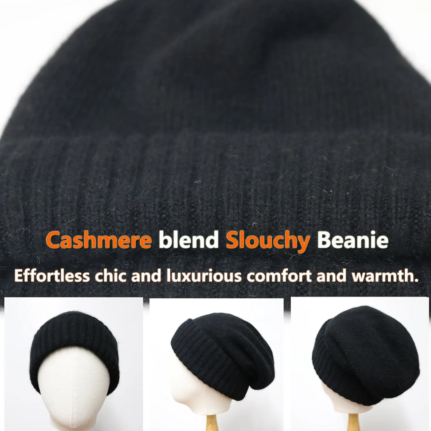 Cashmere Blend Satin Lined Beanie Hat Wool Winter Hats for Women Men Cuffed Hat Silk Lining Slouchy Beanie Women Knit Hat