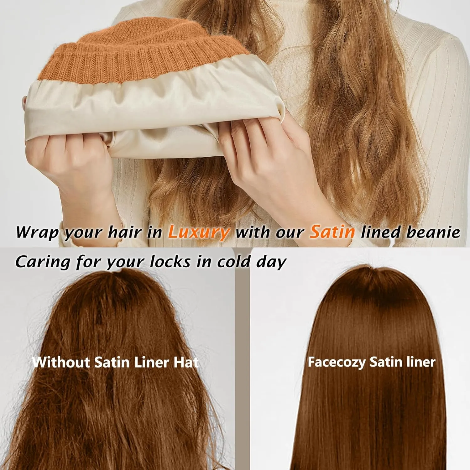 Cashmere Blend Satin Lined Beanie Hat Wool Winter Hats for Women Men Cuffed Hat Silk Lining Slouchy Beanie Women Knit Hat