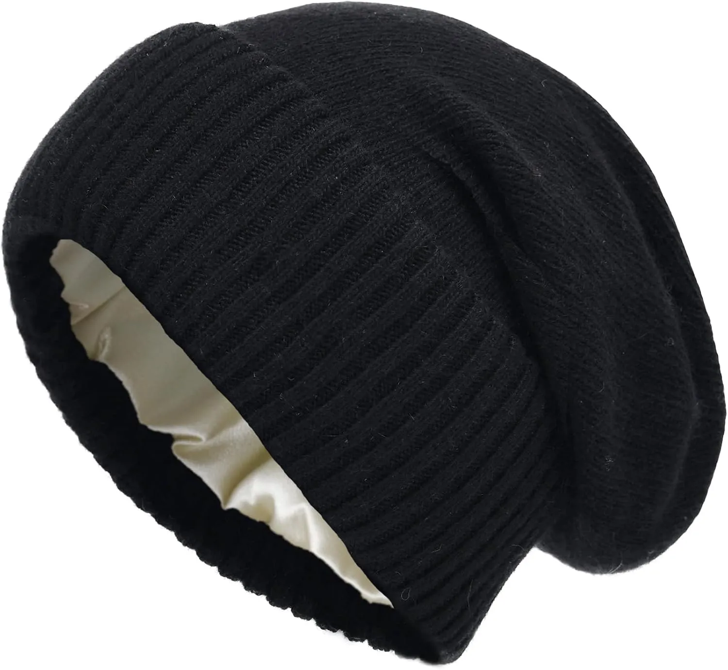 Cashmere Blend Satin Lined Beanie Hat Wool Winter Hats for Women Men Cuffed Hat Silk Lining Slouchy Beanie Women Knit Hat