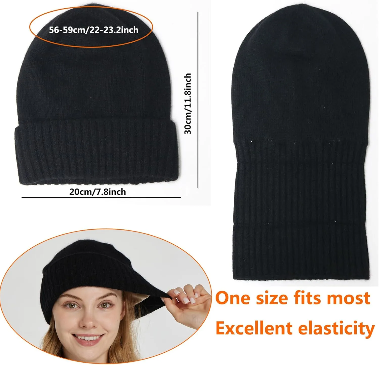 Cashmere Blend Satin Lined Beanie Hat Wool Winter Hats for Women Men Cuffed Hat Silk Lining Slouchy Beanie Women Knit Hat