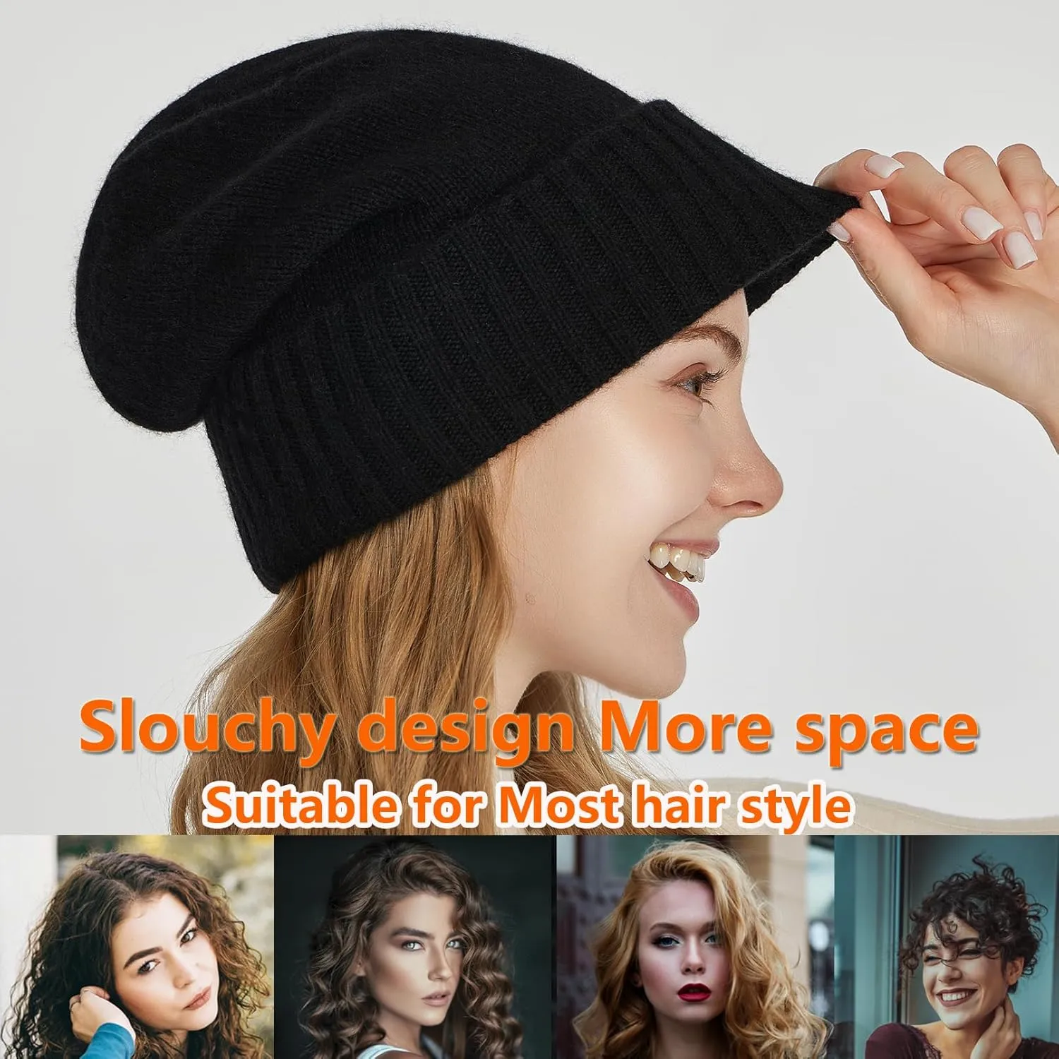 Cashmere Blend Satin Lined Beanie Hat Wool Winter Hats for Women Men Cuffed Hat Silk Lining Slouchy Beanie Women Knit Hat