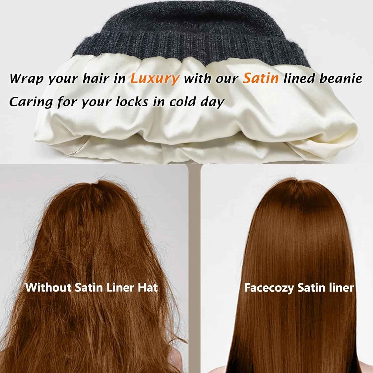 Cashmere Blend Satin Lined Beanie Hat Wool Winter Hats for Women Men Cuffed Hat Silk Lining Slouchy Beanie Women Knit Hat