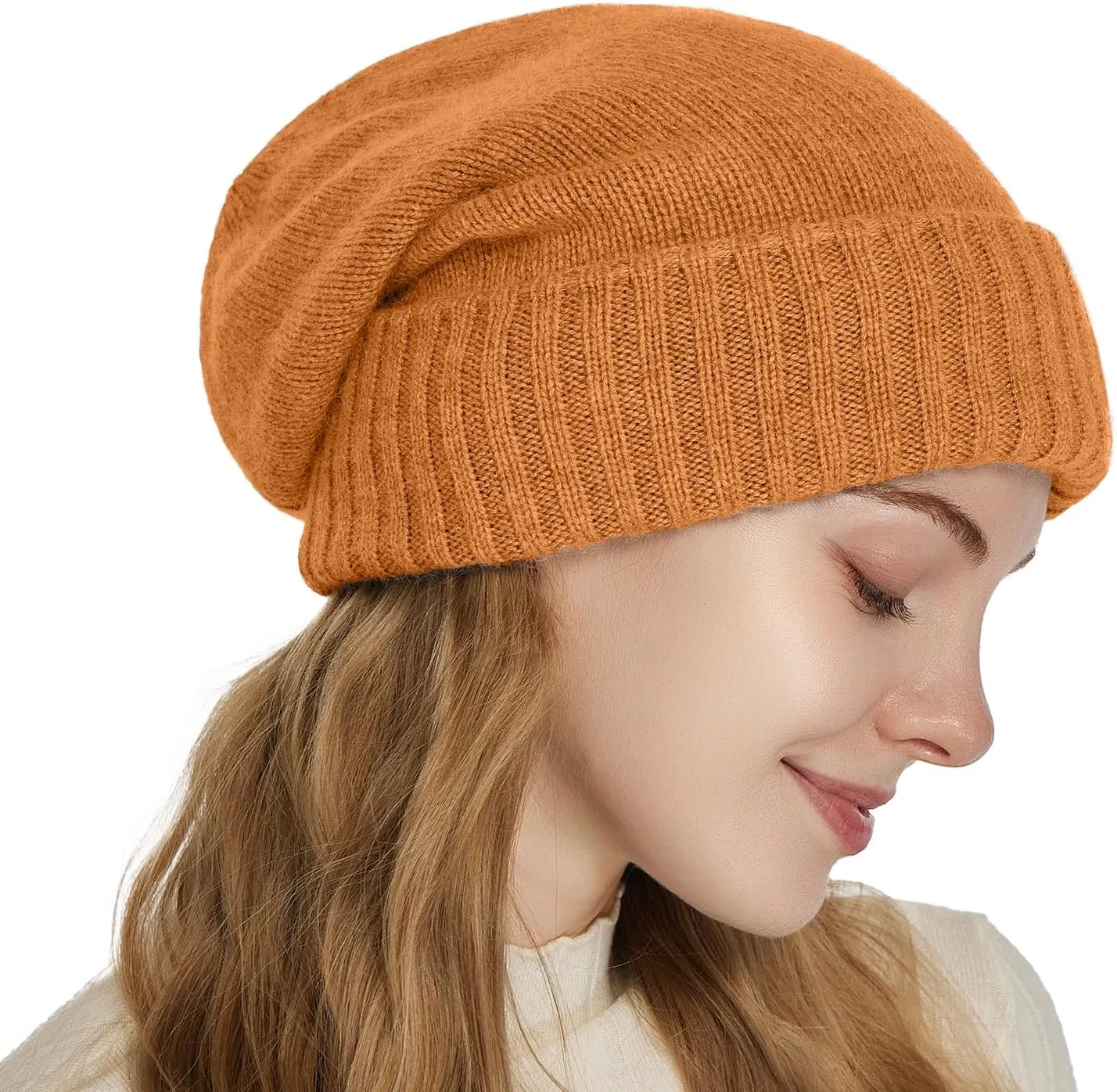 Cashmere Blend Satin Lined Beanie Hat Wool Winter Hats for Women Men Cuffed Hat Silk Lining Slouchy Beanie Women Knit Hat