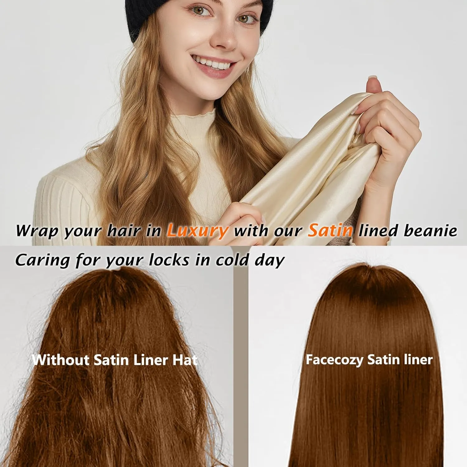 Cashmere Blend Satin Lined Beanie Hat Wool Winter Hats for Women Men Cuffed Hat Silk Lining Slouchy Beanie Women Knit Hat