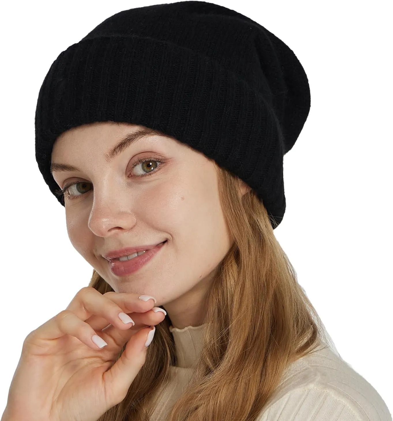 Cashmere Blend Satin Lined Beanie Hat Wool Winter Hats for Women Men Cuffed Hat Silk Lining Slouchy Beanie Women Knit Hat