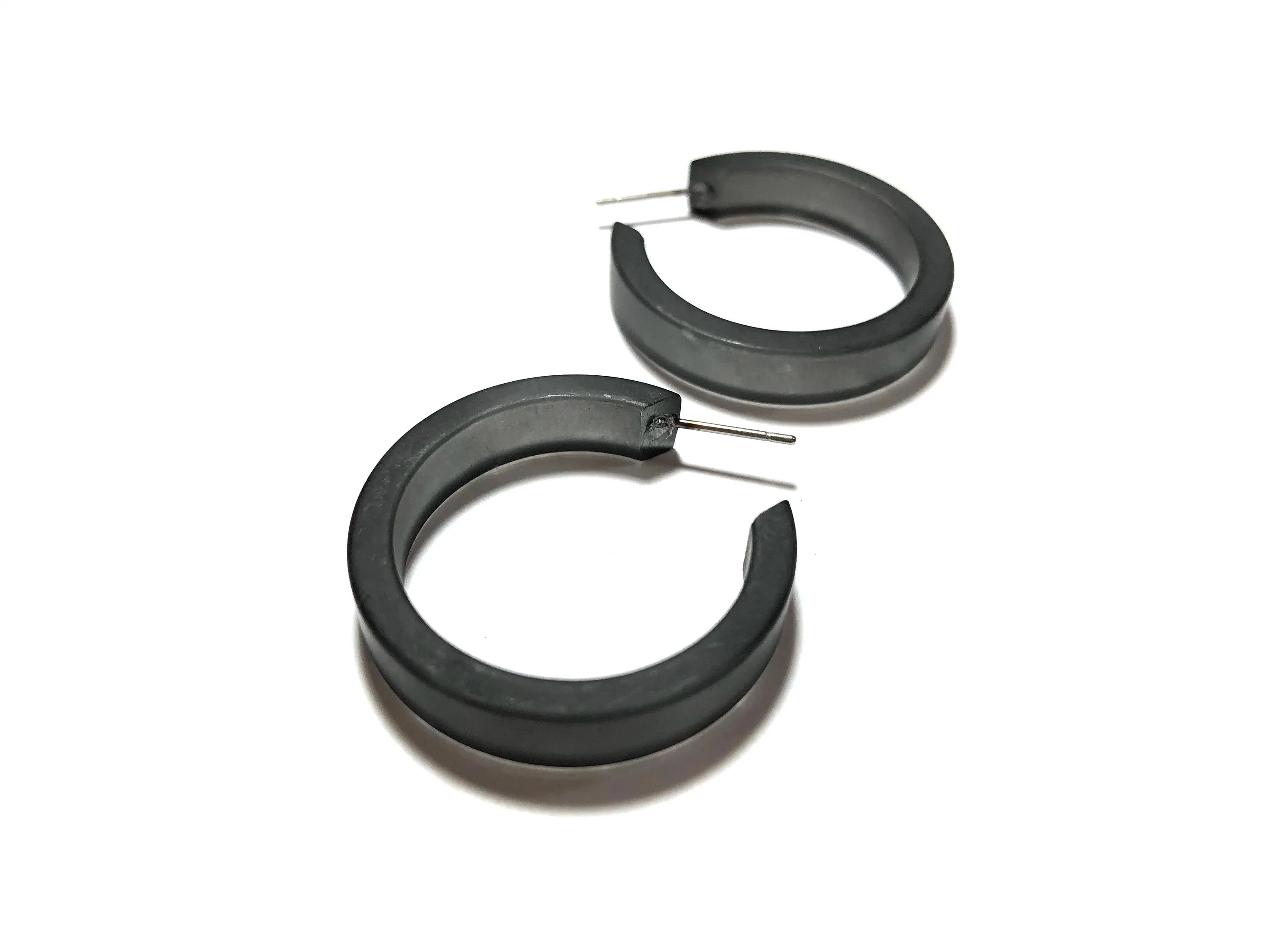 Charcoal Grey Frosted Small Classic Hoop Earrings