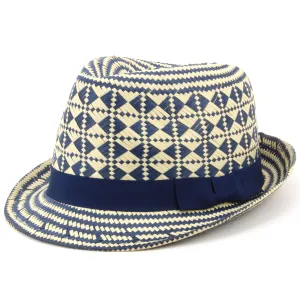 Check straw paper trilby hat with grosgrain band - Blue