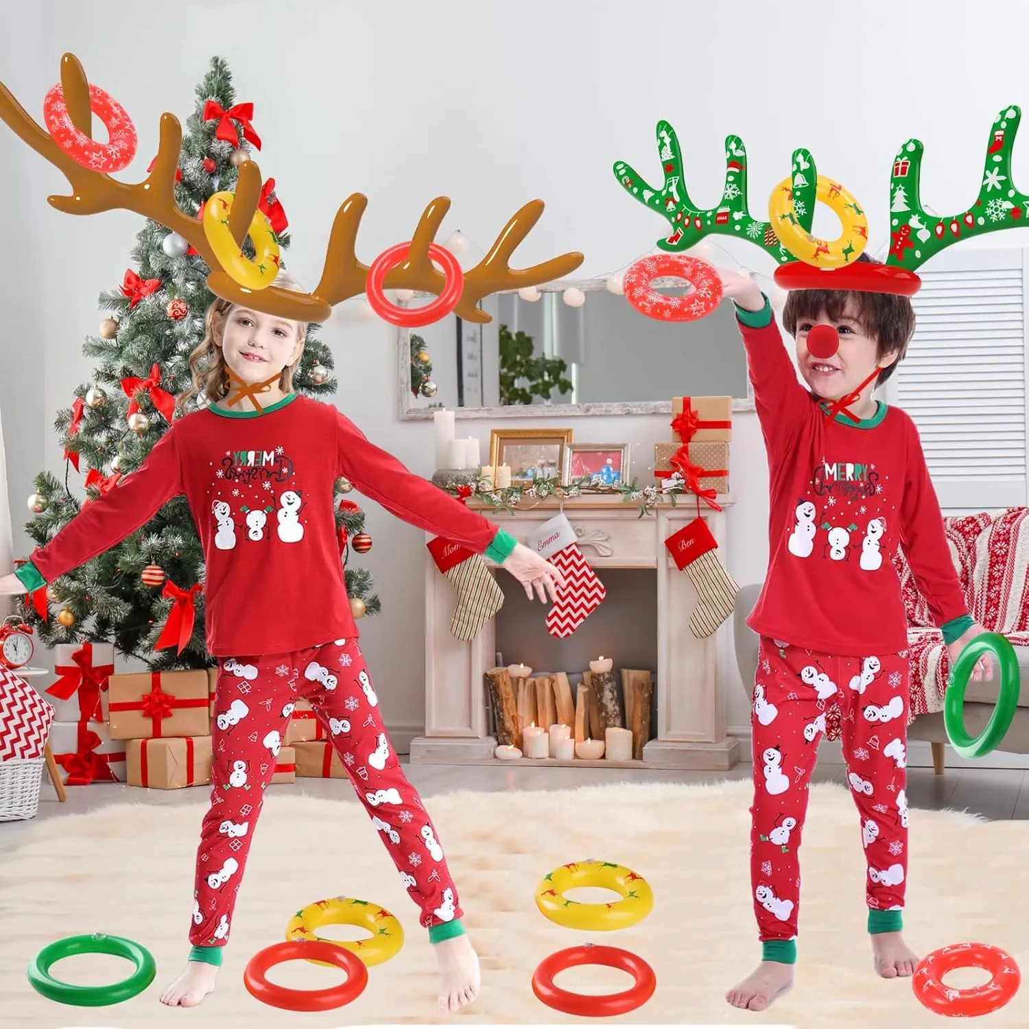 Christmas Games, Inflatable Reindeer Antler Ring Toss Game, Stocking Stuffers for Men Women Kids Teens Adults, Christmas Party Games Fun Xmas Gifts Carnival Holiday Family