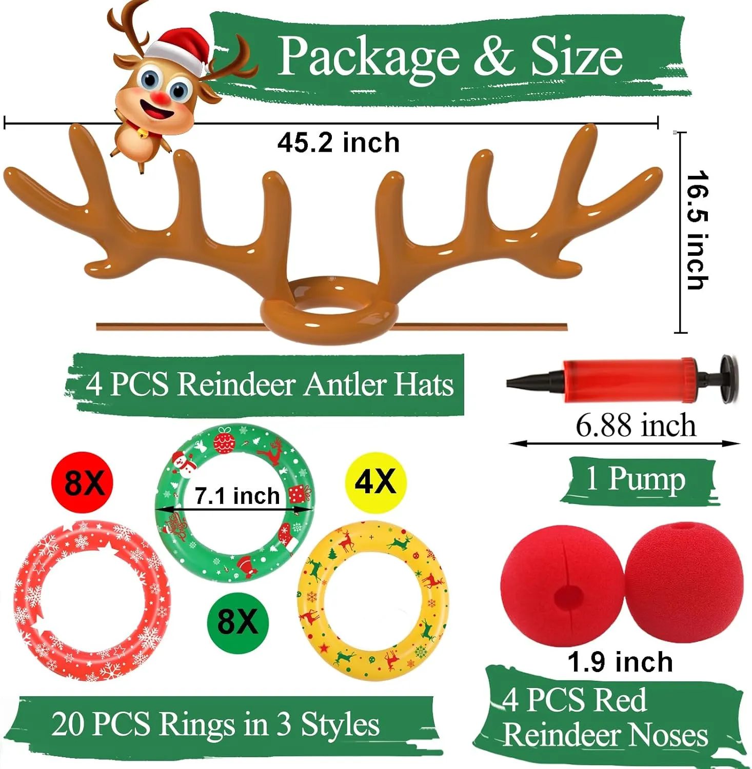 Christmas Games, Inflatable Reindeer Antler Ring Toss Game, Stocking Stuffers for Men Women Kids Teens Adults, Christmas Party Games Fun Xmas Gifts Carnival Holiday Family