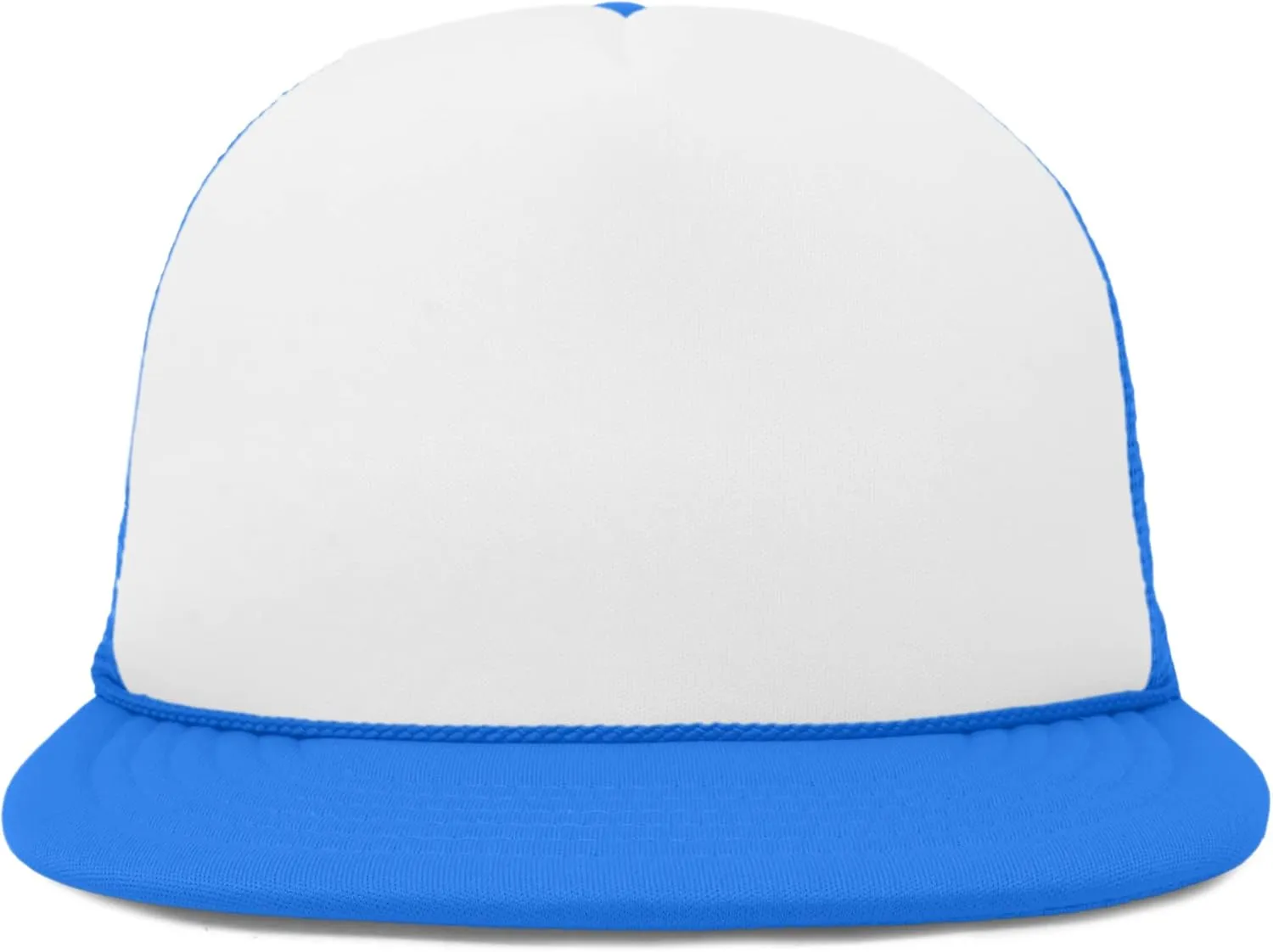 DALIX Flat Billed Trucker Hat Mesh Back S M L Adjustable Cap Solid Two Toned Snapback