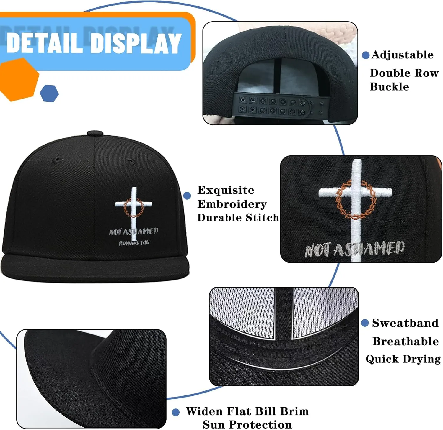 Embroidery Snapback Hats for Men Embroidered Flat Bill Brim Hats for Men