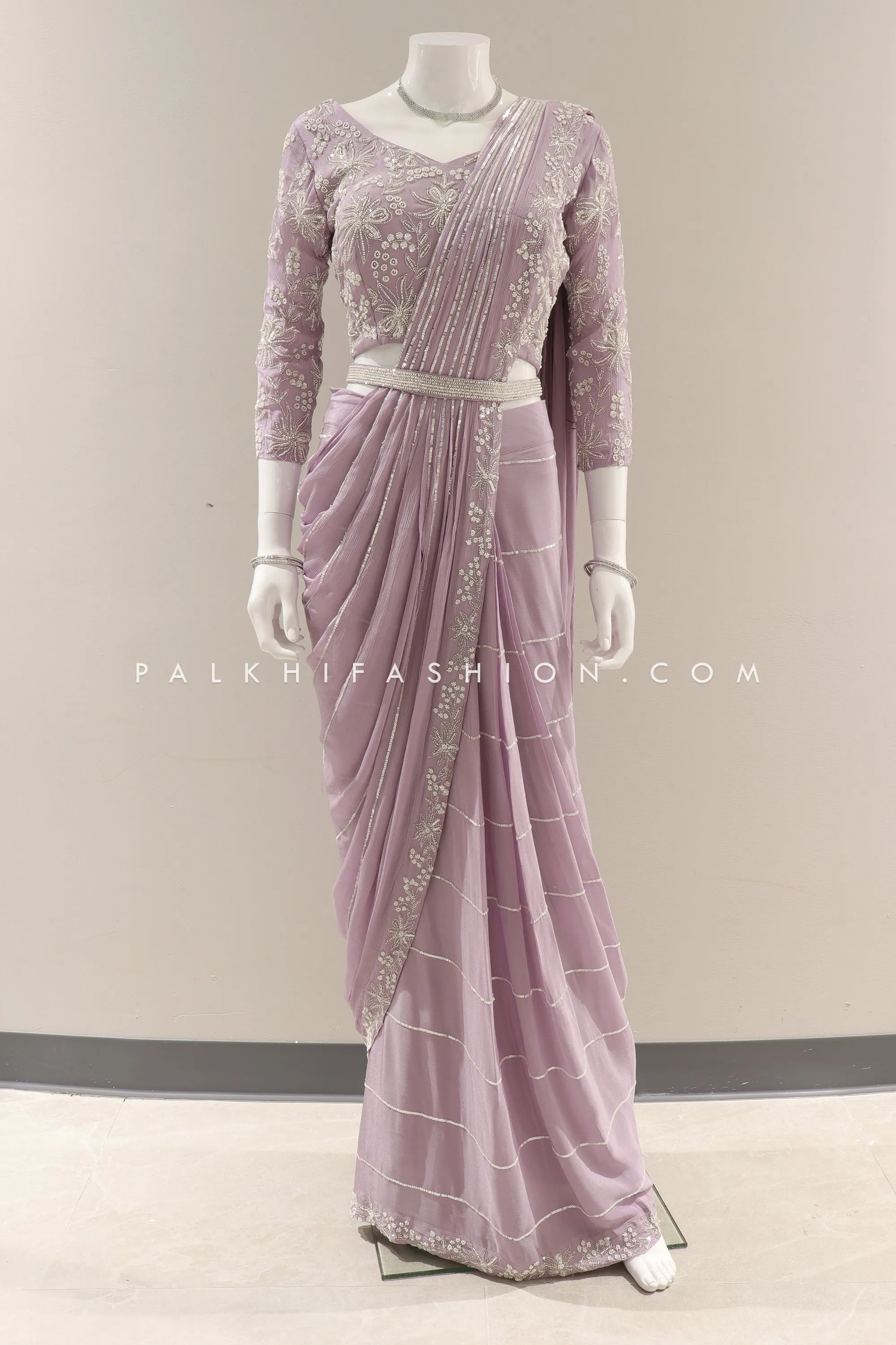 Exquisite Lilac Color Ready To Wear Indian Designer Ensemble