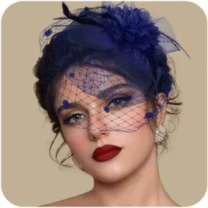 Fascinators Hats for Women Tea Party Hat Feather Mesh Headband Vintage Lace Cocktail Headwear Veil Hair Clip Church