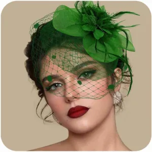 Fascinators Hats for Women Tea Party Hat Feather Mesh Headband Vintage Lace Cocktail Headwear Veil Hair Clip Church