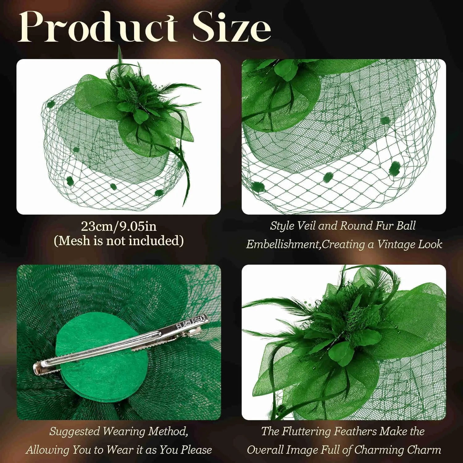 Fascinators Hats for Women Tea Party Hat Feather Mesh Headband Vintage Lace Cocktail Headwear Veil Hair Clip Church
