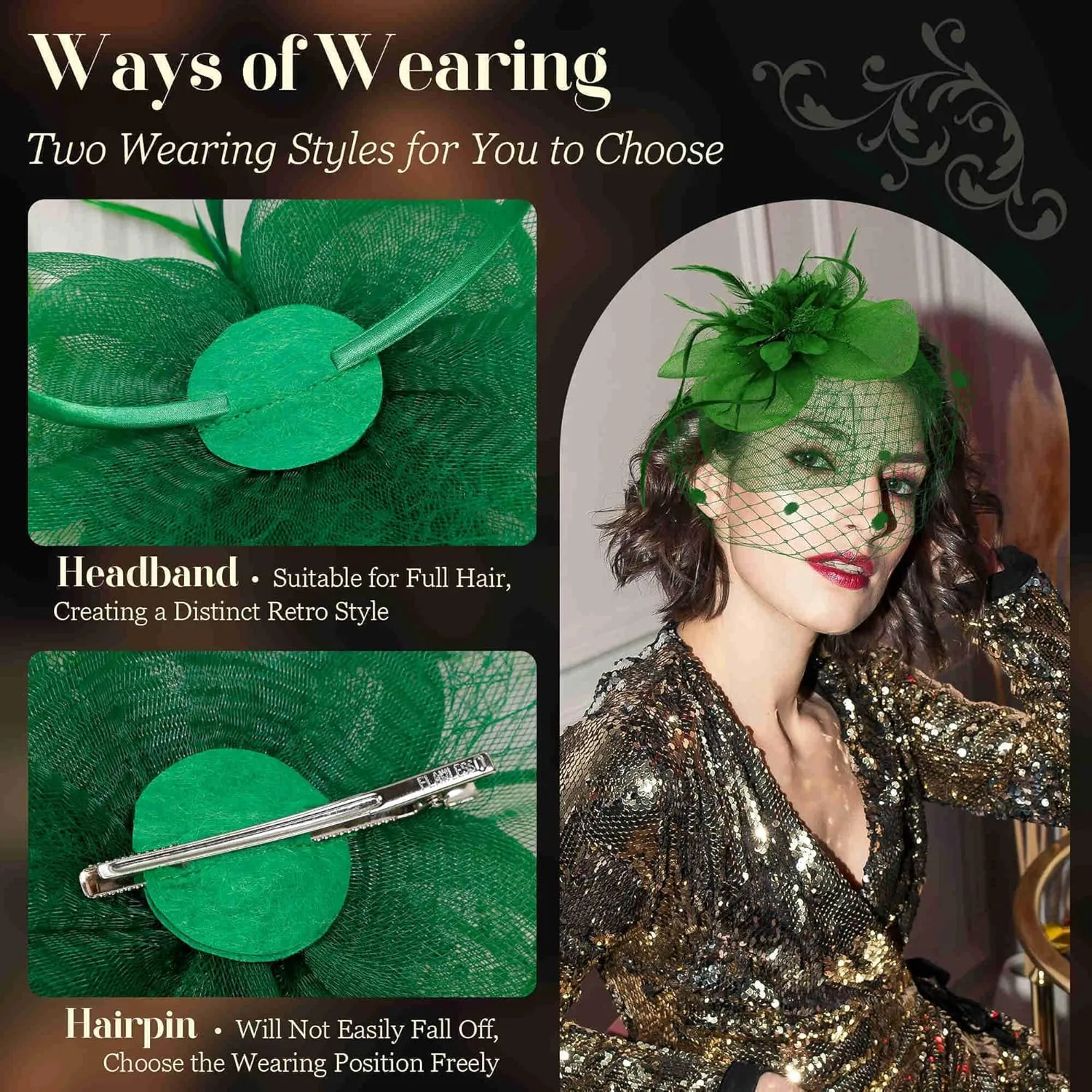 Fascinators Hats for Women Tea Party Hat Feather Mesh Headband Vintage Lace Cocktail Headwear Veil Hair Clip Church