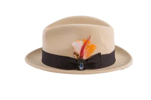 Ferrecci Brooks Trilby Soft 100% Australian Wool Felt Body with Removable Feather Fully Crushable tan brown hat Great for Travel