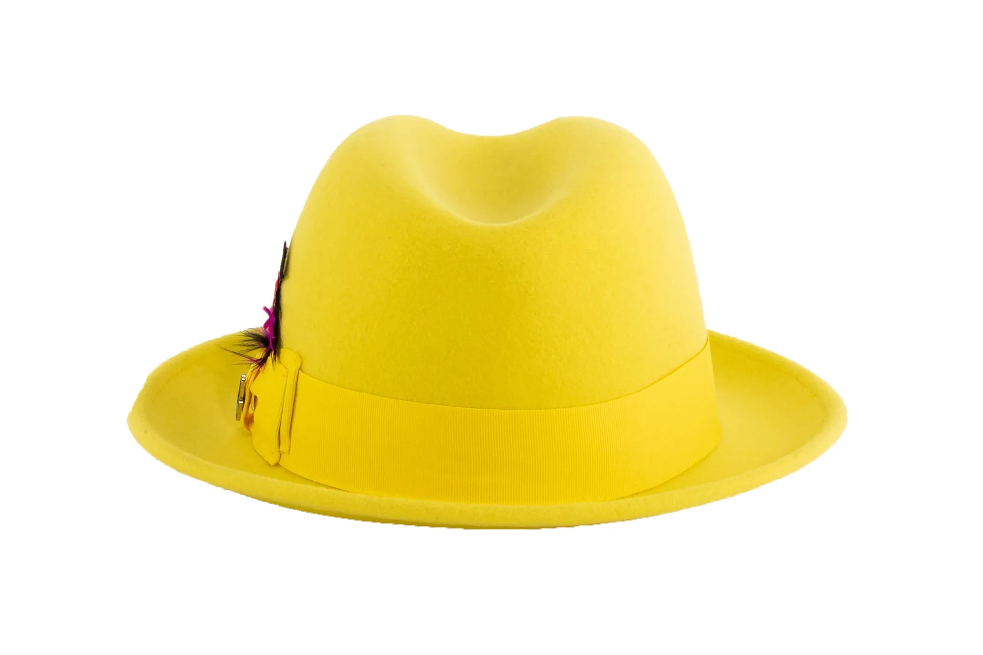 Ferrecci Brooks Trilby Soft 100% Australian Wool Felt Body with Removable Feather Fully Crushable yellow hat Great for Travel