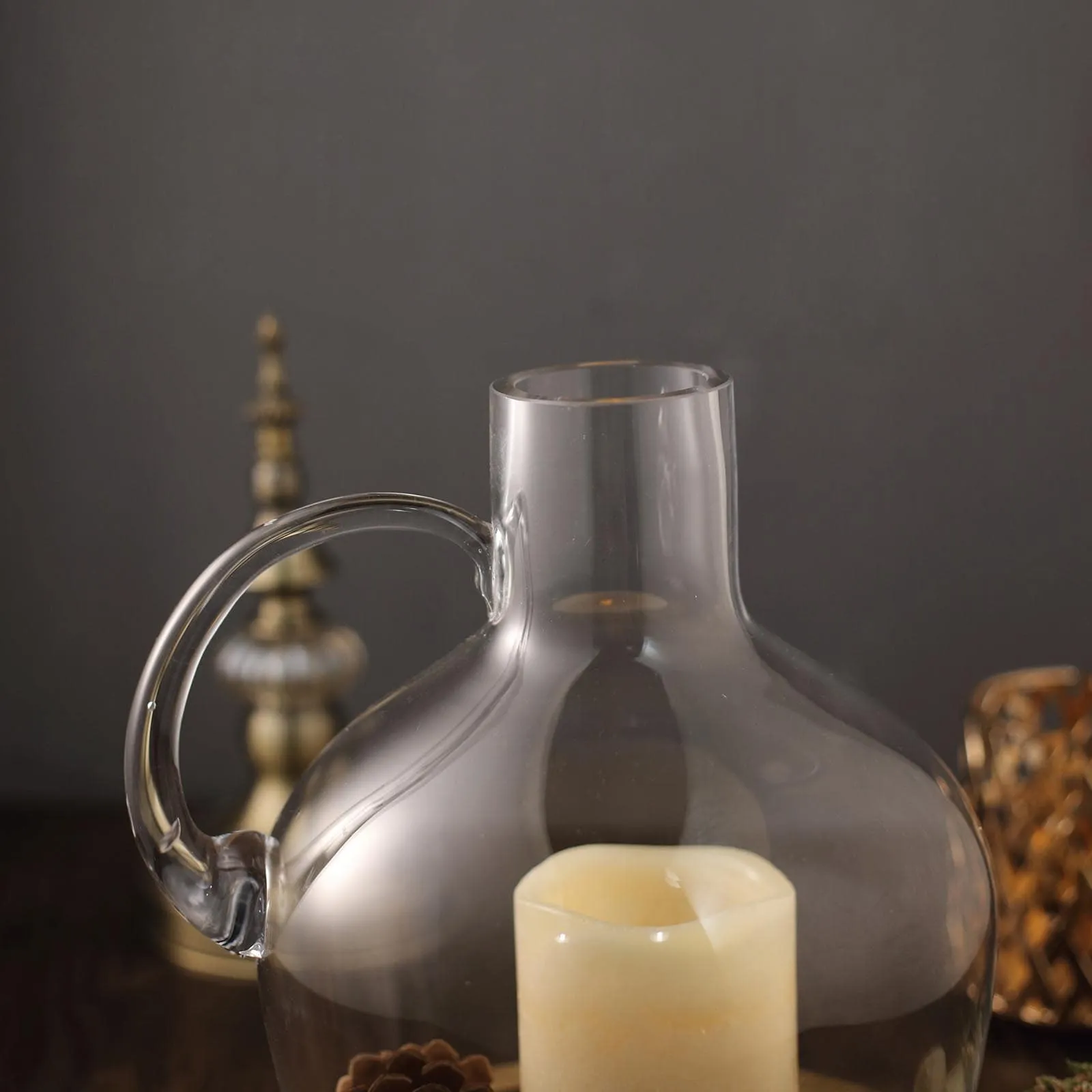 Glass Candle Holder Cloche Jar Dome 10" Clear with Wooden Base - Heavy Duty Wedding Centerpiece