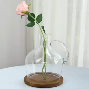 Glass Candle Holder Cloche Jar Dome 10" Clear with Wooden Base - Heavy Duty Wedding Centerpiece
