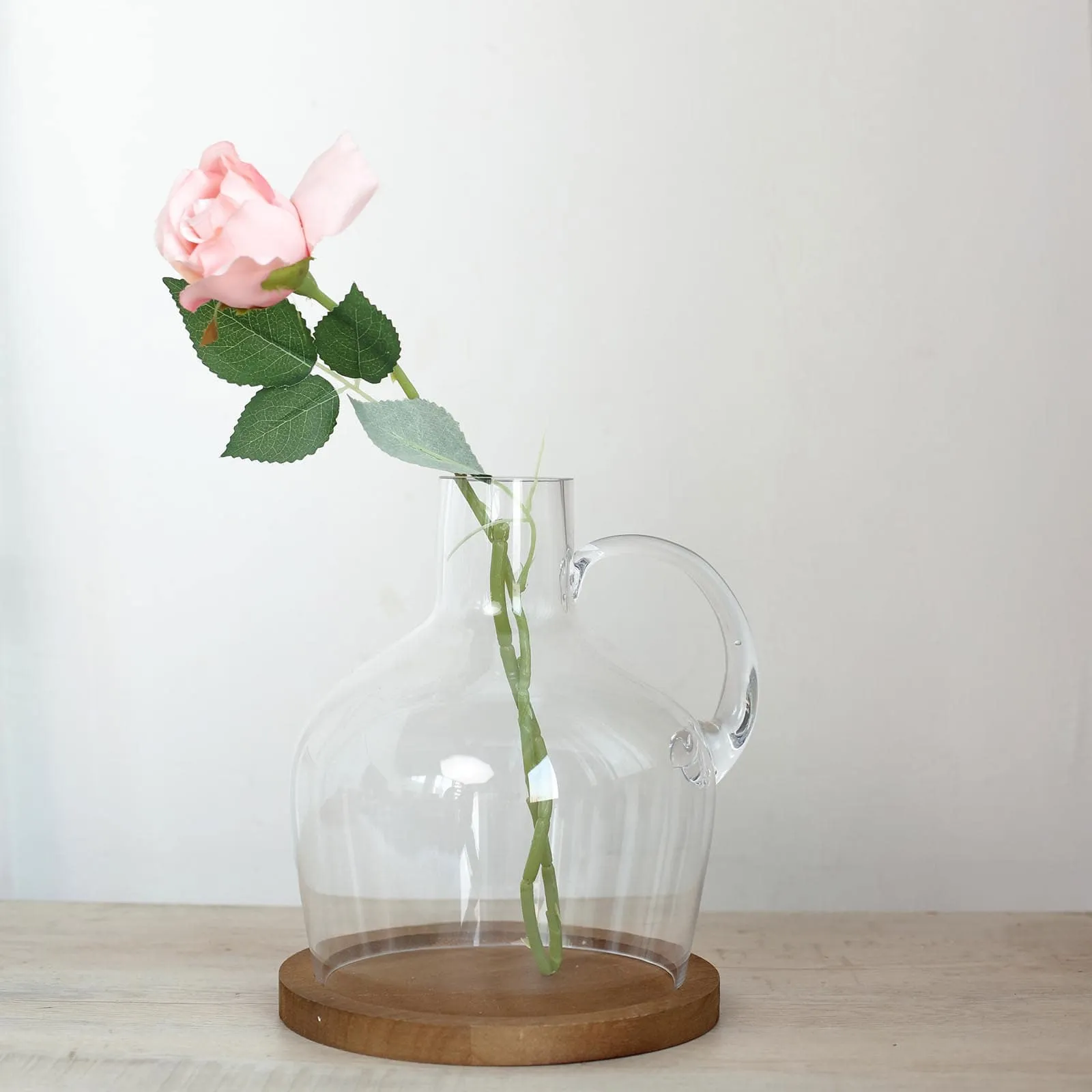 Glass Candle Holder Cloche Jar Dome 10" Clear with Wooden Base - Heavy Duty Wedding Centerpiece