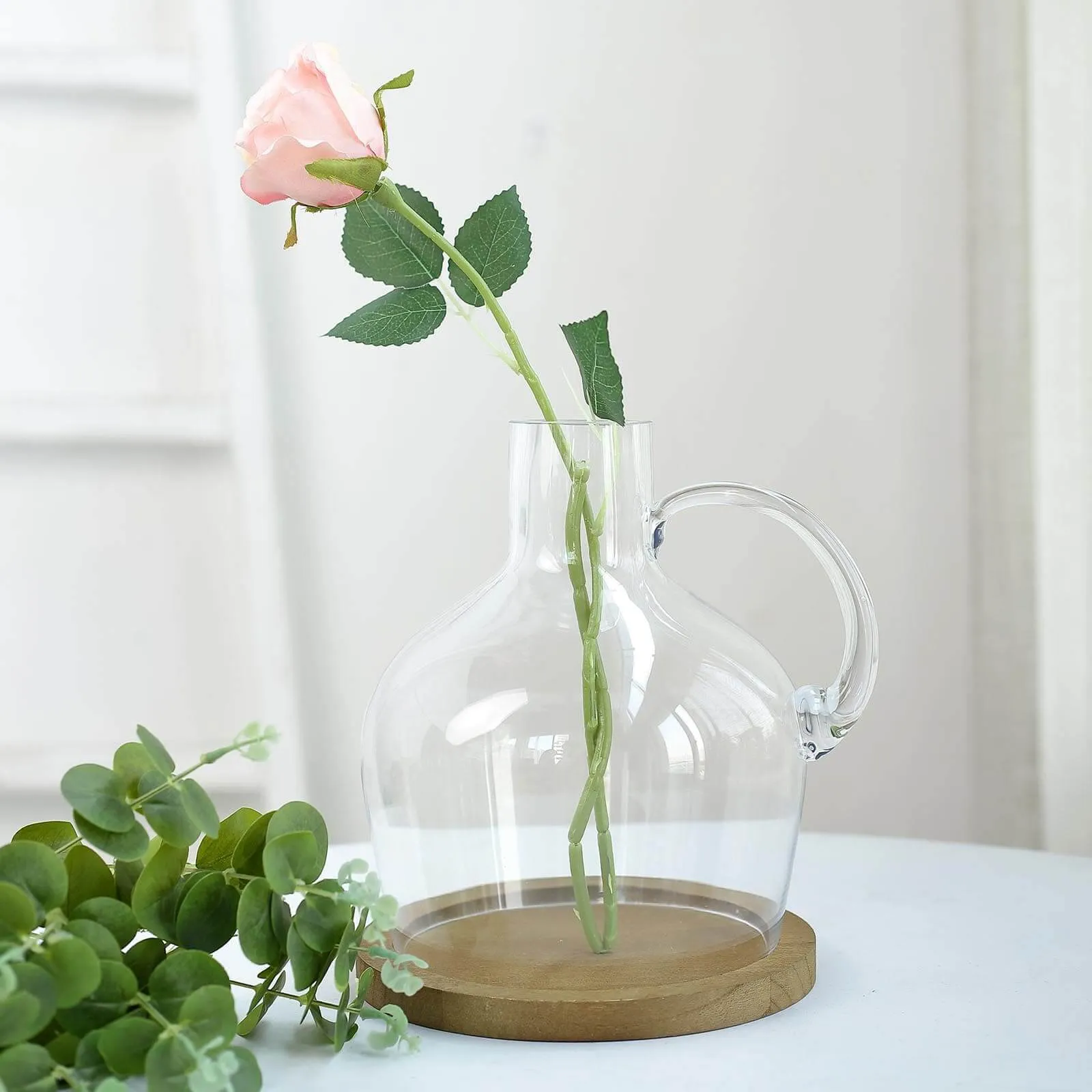 Glass Candle Holder Cloche Jar Dome 10" Clear with Wooden Base - Heavy Duty Wedding Centerpiece