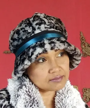 Grace Cloche Style Hat - Luxury Faux Fur Savannah Cat in Gray