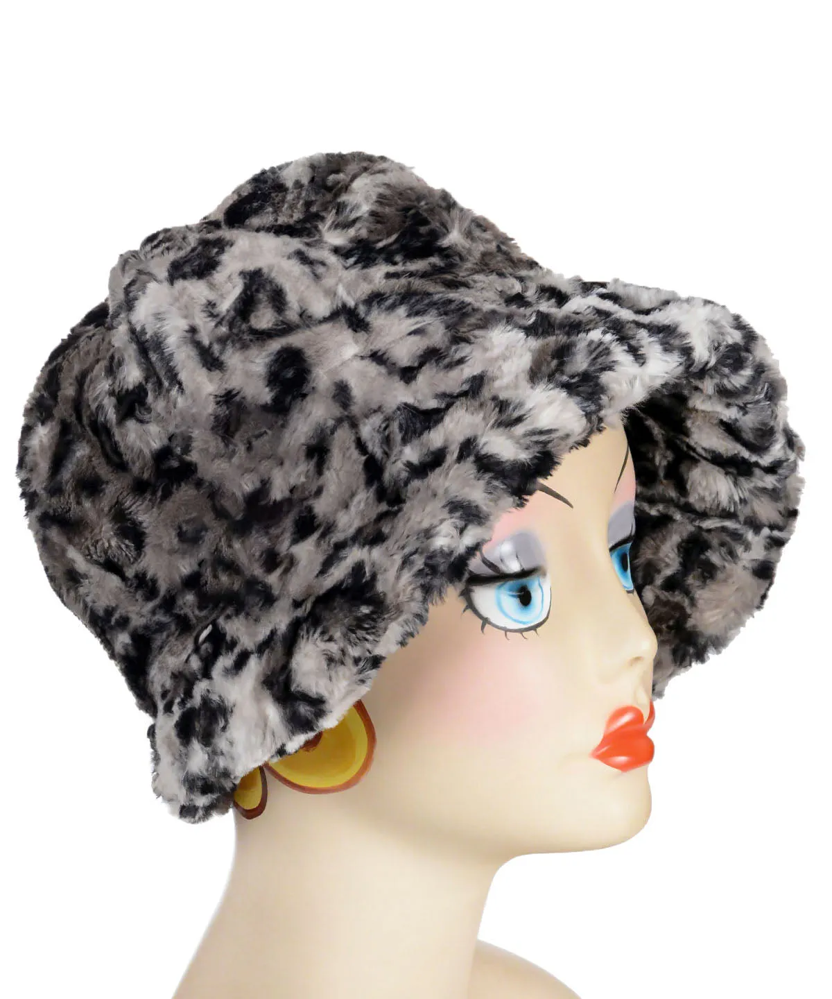 Grace Cloche Style Hat - Luxury Faux Fur Savannah Cat in Gray