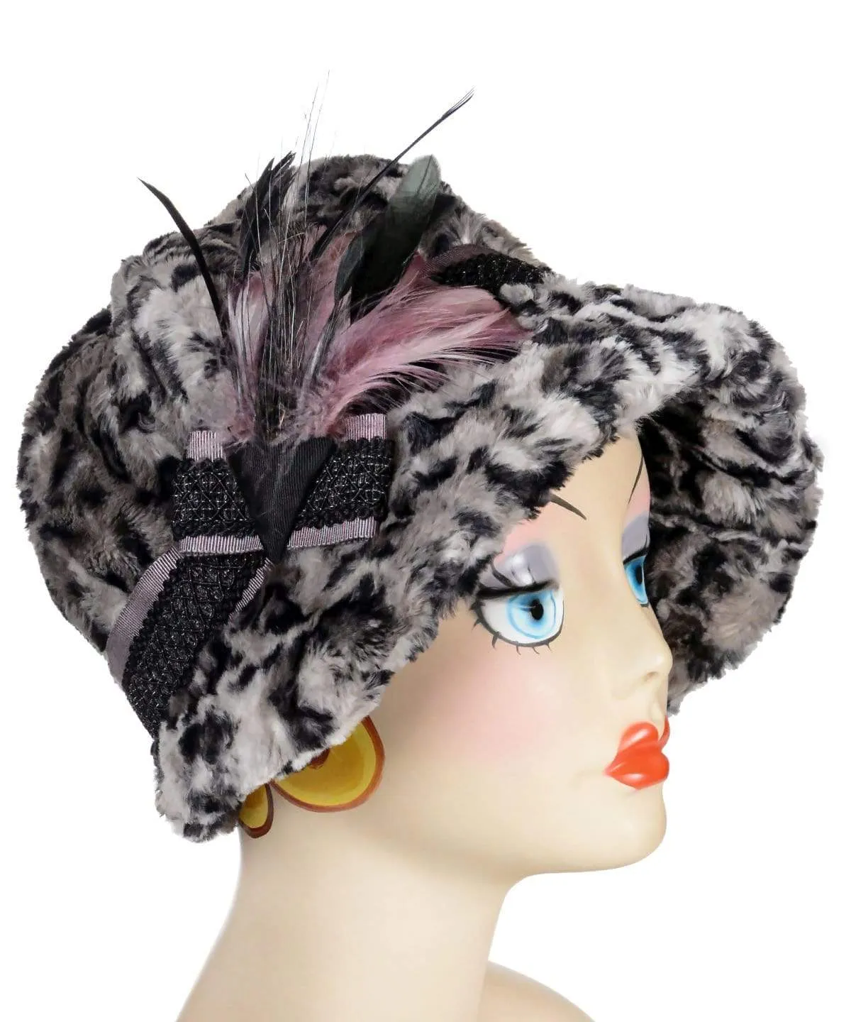 Grace Cloche Style Hat - Luxury Faux Fur Savannah Cat in Gray