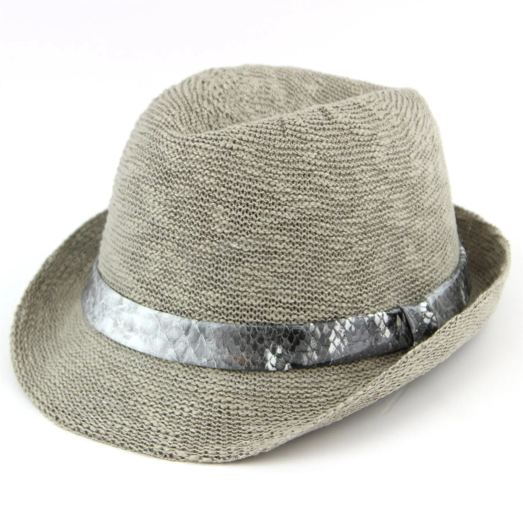 Lightweight trilby hat with faux leather snakeskin band - Light grey (57cm)