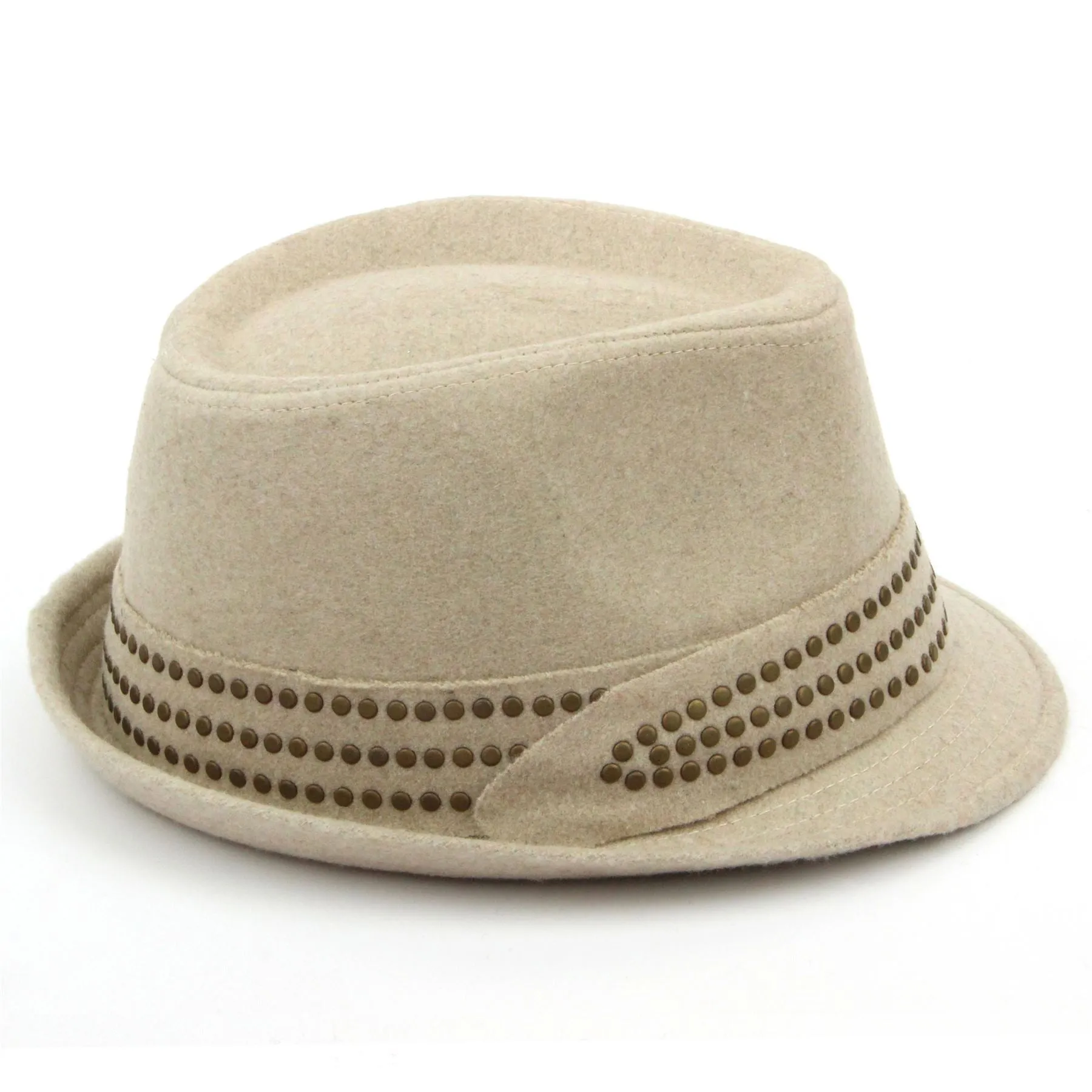 Melton Wool trilby hat with studded band - Beige