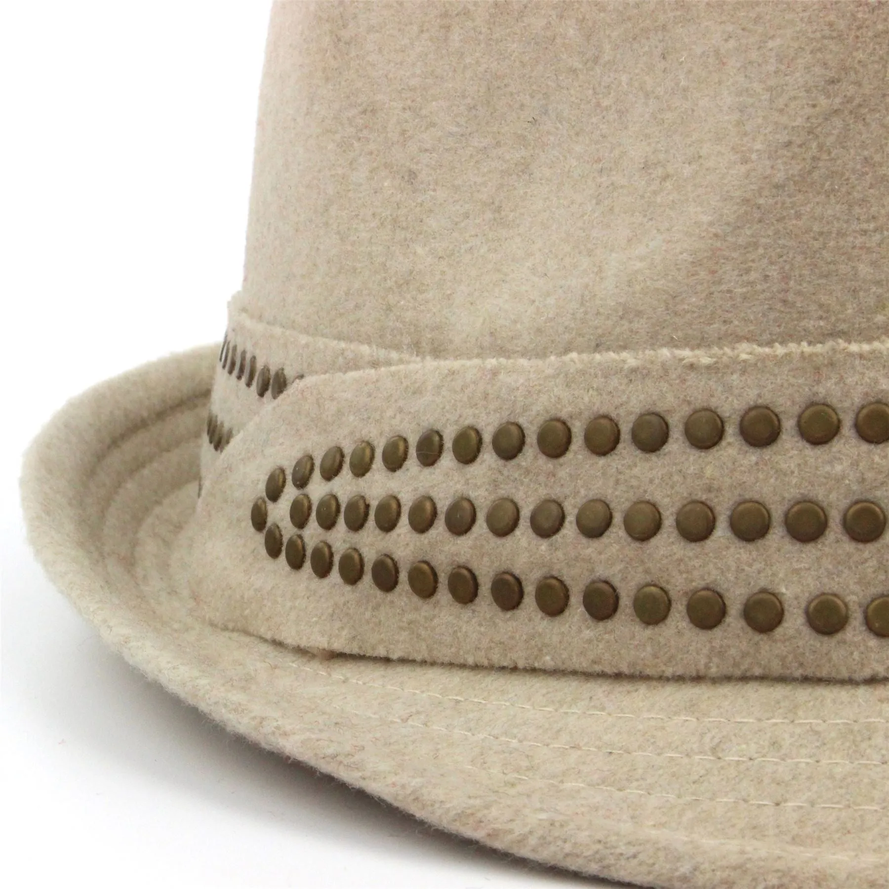 Melton Wool trilby hat with studded band - Beige