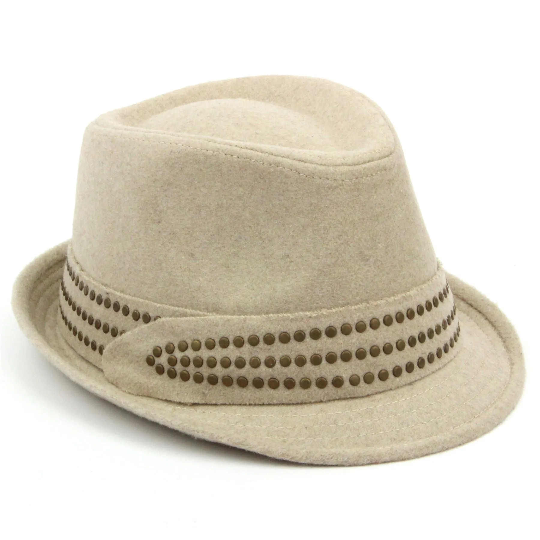 Melton Wool trilby hat with studded band - Beige