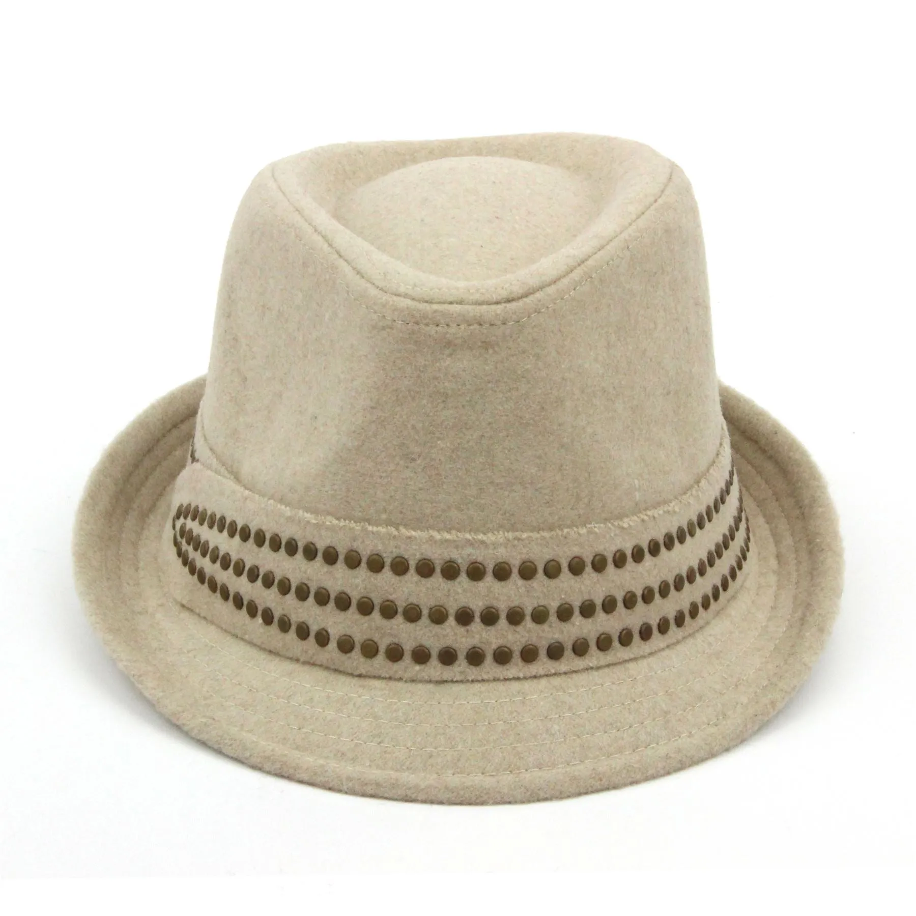 Melton Wool trilby hat with studded band - Beige