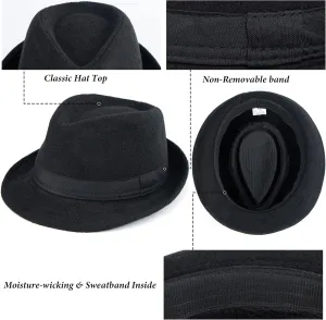 Men Classic Fedora-Hat Felt Manhattan-Gangster-Trilby with Band Unisex Women's Structured Trilby Fedora Hat(Size:S)